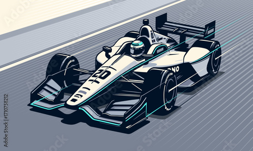 Vector illustration of an Indy car motorsport vehicle in track high speed