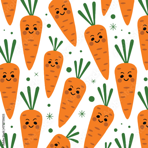 kids friendly smiling carrot pattern seamless background orange veggies nursery decor fabric design