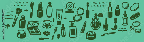 Makeup and Skincare Beauty Elements Hand-Drawn Illustration