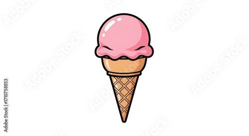 A delightful pink ice cream cone, a sweet treat perfect for a hot day, cartoon vector illustration for design element