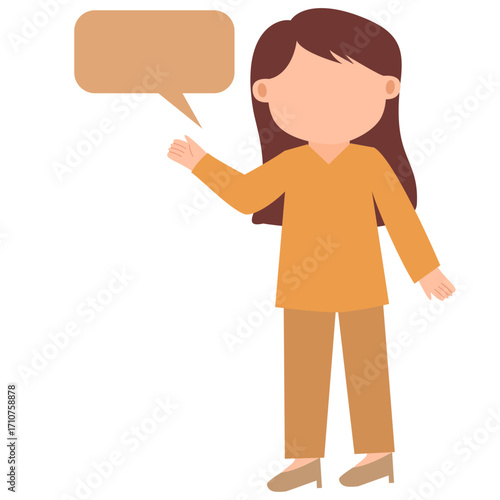 illustration of a woman with a speech bubble. Clip art of woman talking 