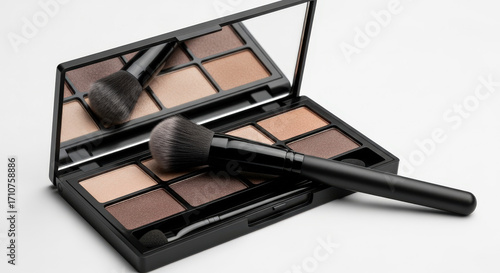 Elegant Eyeshadow Palette with Brush on White Background Beauty Still Life