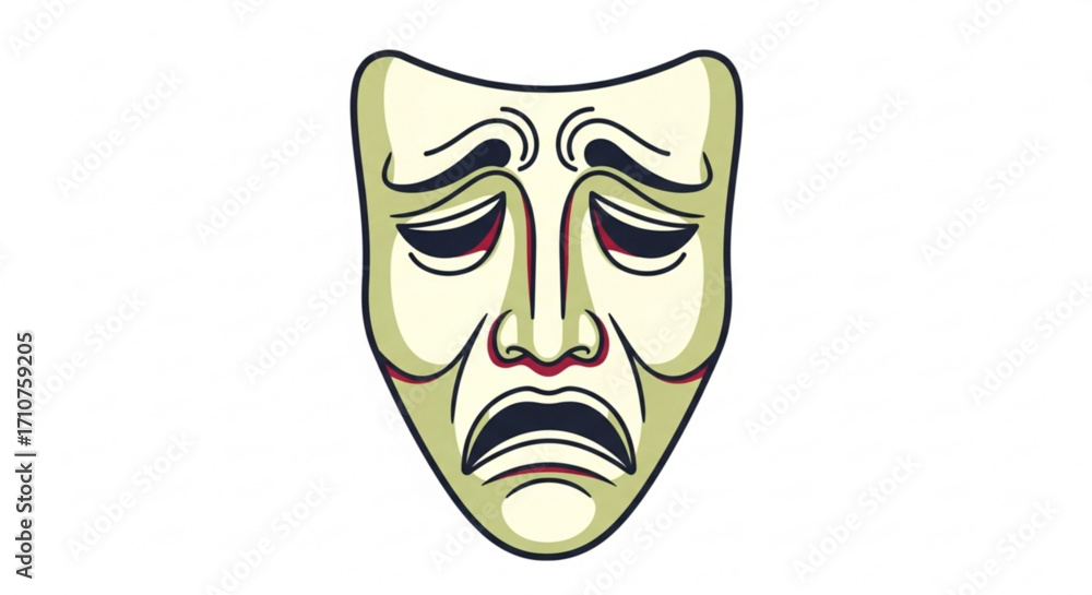 Naklejka premium Illustration of a sad theatrical mask, conveying a sense of sorrow, grief, and emotional distress in a minimalist style