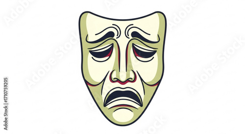 Illustration of a sad theatrical mask, conveying a sense of sorrow, grief, and emotional distress in a minimalist style