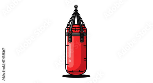 A vibrant red punching bag hangs, ready for a workout, a symbol of strength, fitness, and the sweet science of boxing