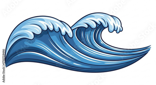 Illustration of a powerful ocean wave with a, showcasing its dynamic movement and the beauty of nature