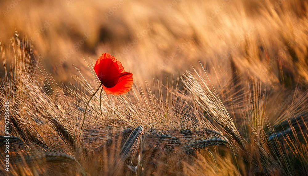 Fototapeta premium Single Red Poppy In Wheat Field