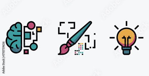 Creative Brainstorming Graphic Design and Innovation Icon Set Concept