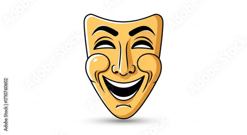 Illustration of a smiling theatrical mask, representing comedy, joy, and entertainment in a simple cartoon style
