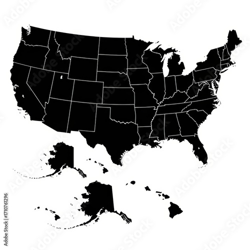 Black United States Map Graphic on White Background