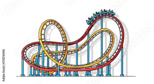 Illustration of a roller coaster, , a thrilling amusement park ride with steep drops and sharp turns