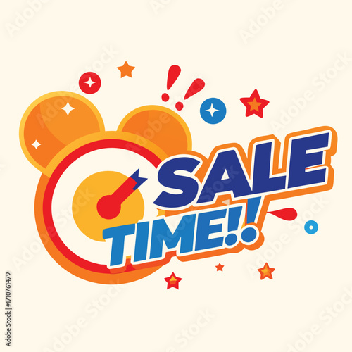 Dynamic sale announcement with bold lettering and festive elements time graphic