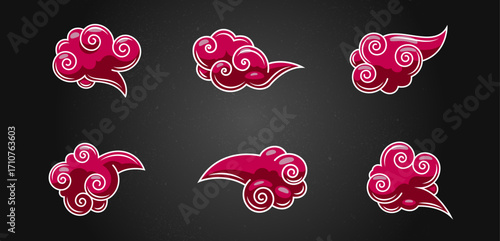 Chinese cloud motif vector set with glossy effects on dark background