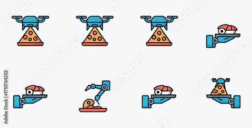 Modern Food Delivery Service Concept with Drones and Robots Seamless Pattern