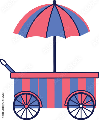 Striped cart with umbrella pink blue