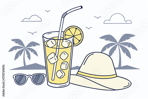 summer beach icons set