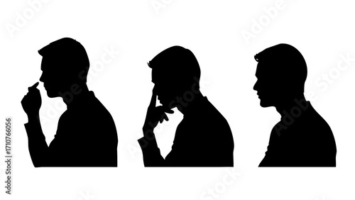 Silhouette of thoughtful man, side view. Set. Vector illustration .Silhouette of standing businessman in different poses. Set. Vector illustration
