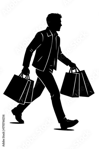 Silhouette of a Man Carrying Shopping Bags - Consumer and Shopping Spree