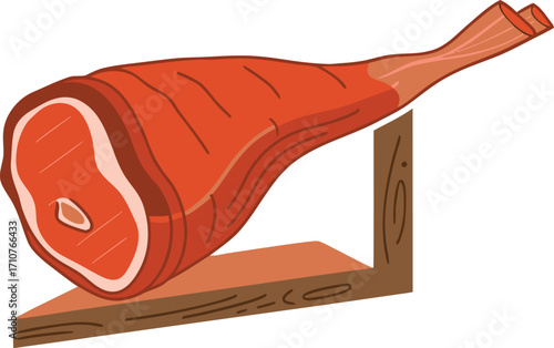 Cured meat leg on wooden stand food