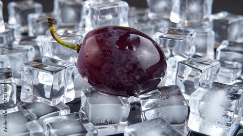 Ice cubes melting beside fresh grape