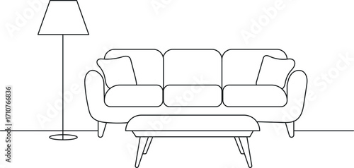 interior of a modern living room line art vector