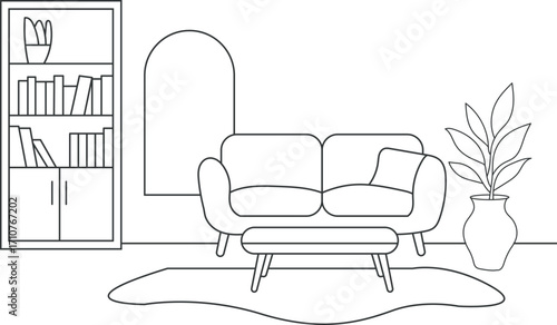 interior of a modern living room line art vector