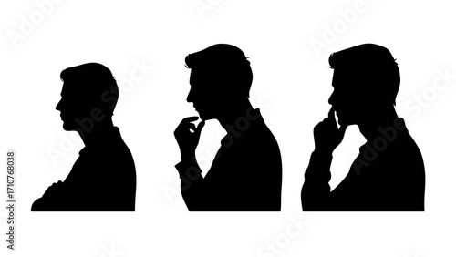 Silhouette of thoughtful man, side view. Set. Vector illustration .Silhouette of standing businessman in different poses. Set. Vector illustration

