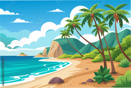 tropical beach with palm trees