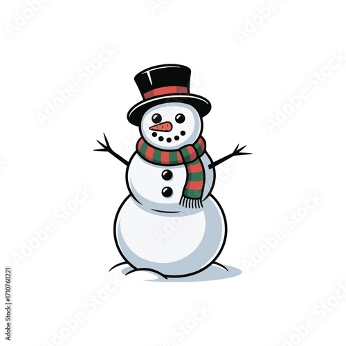 Cute snowman cartoon with scarf and hat Christmas vector illustration