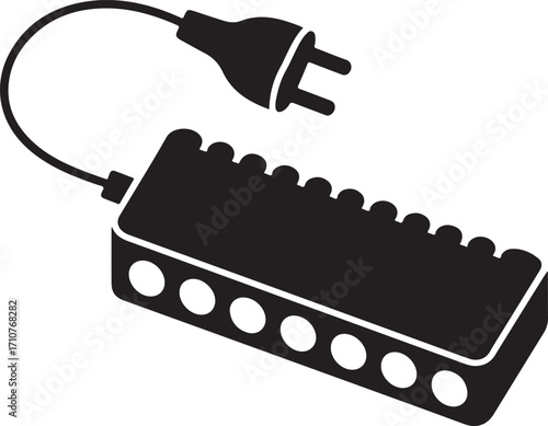 Power Strip Surge Protector with Plug Silhouette Illustration for Electrical Safety and Convenience