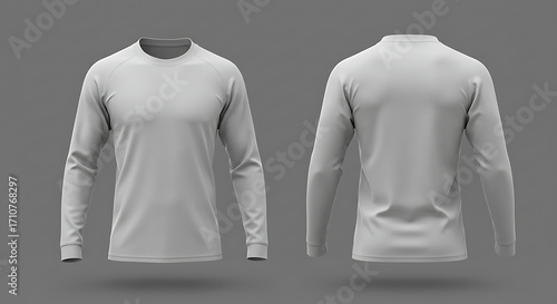Plain rugby jersey long sleeve mockup, fabric texture, isolated on transparent background