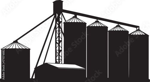 Grain Silos and Elevator Silhouette Illustration for Agriculture and Storage Facilities