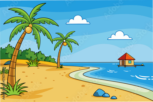 tropical beach with palm trees