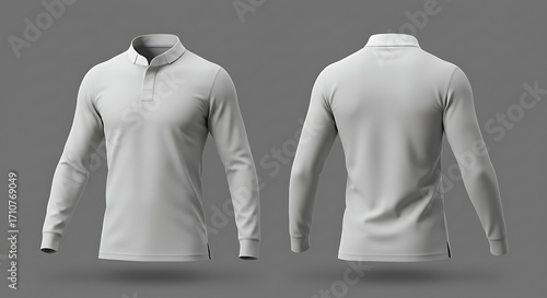 Plain rugby jersey long sleeve mockup, fabric texture, isolated on transparent background