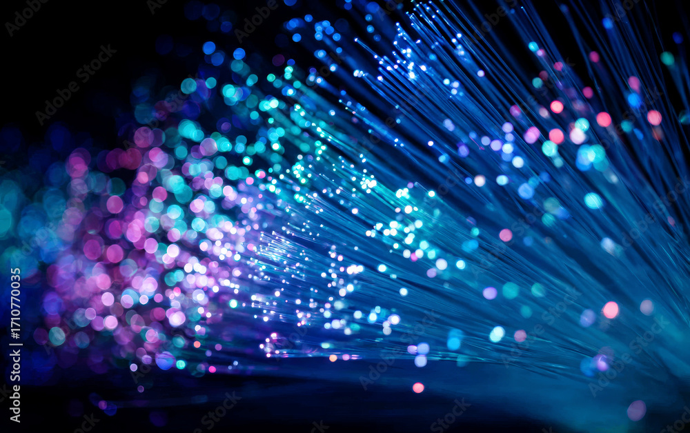 Obraz premium Colorful fiber optic cables with various bright lights shining