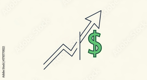 Rising Dollar Symbol with Upward Trend Arrow, symbolizing financial growth and investment.