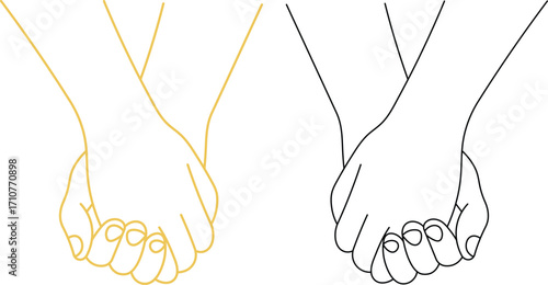 Two pairs of hands holding each other, one yellow outline, one black outline connection relationship