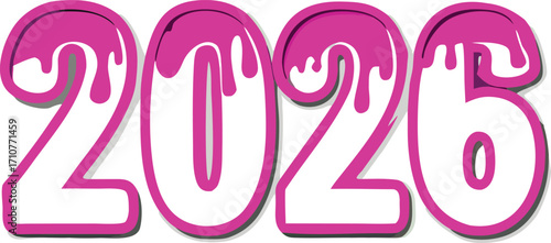 Pink dripping numbers forming the year twenty six digits magenta