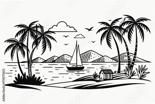 tropical island with palm trees
