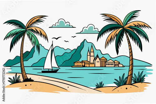 tropical island with palm trees