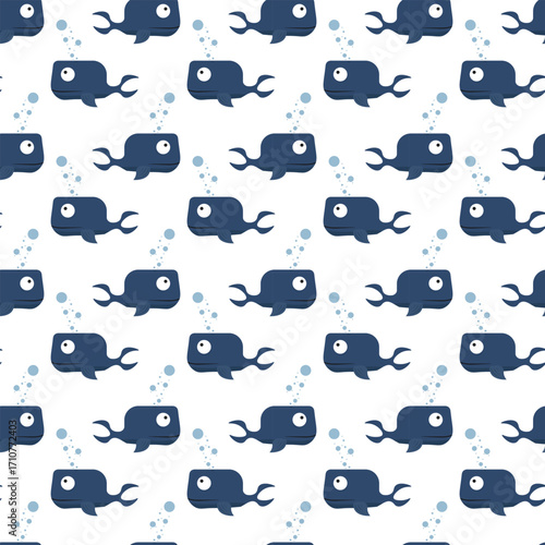 Seamless pattern cute whale, perfect for kids fabric, baby clothes. ocean animal endless texture