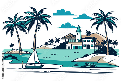 tropical island with palm trees