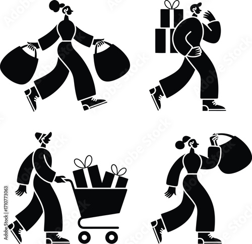 Retail Lifestyle Icon Grid – Silhouettes of Shoppers in Motion & Still Poses