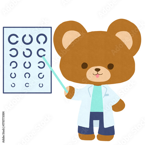 視力検査する白衣を着たクマのイラスト