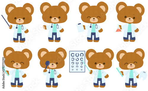 白衣を着たクマのセットイラスト
