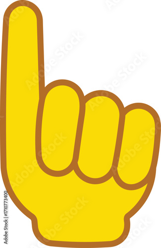 Yellow Hand Foam Finger Pointing Up with Brown Outline on White Background pointing finger