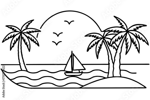 tropical island with palm trees
