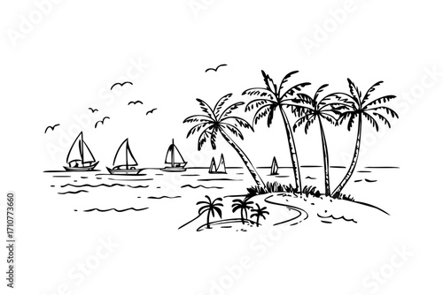 tropical island with palm trees