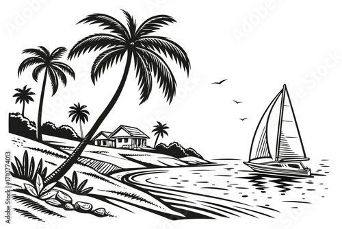tropical island with palm trees