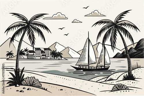 vector illustration of a tropical beach